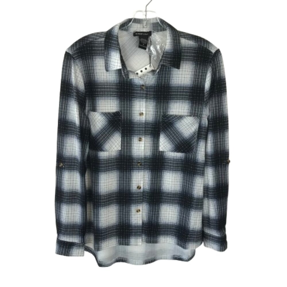 NWT Robert Louis Womens Size Small Button Front Super Soft Plaid Shirt Top NEW